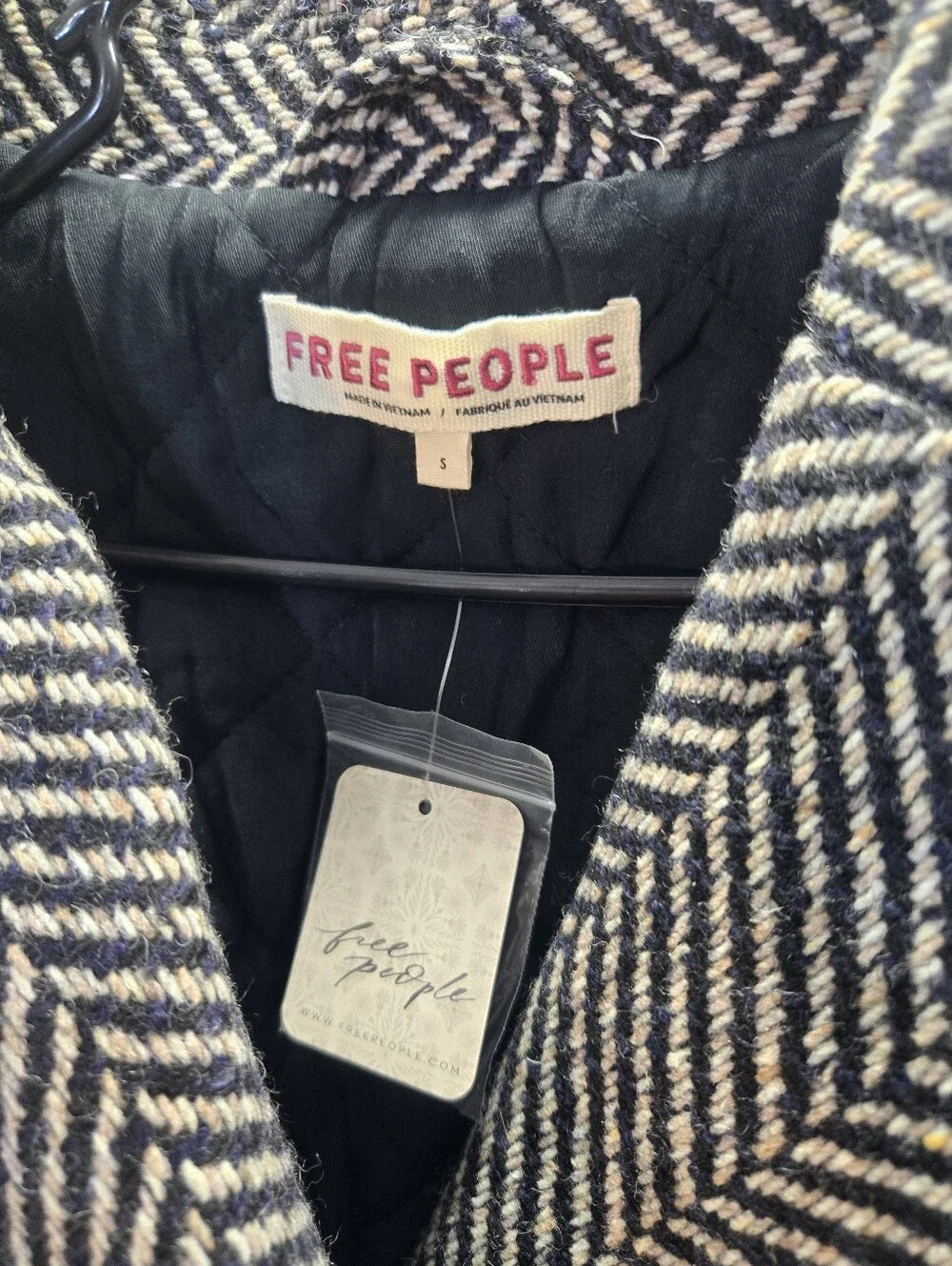 Free People Women’s Small Ari wool Peacoat Double Breasted Herringbone New